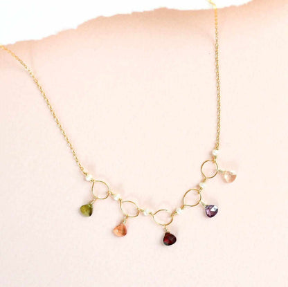 Rainbow Gemstone Mini Sparkler Necklace - GoldDelicate, handmade gemstone chain.
- Garnet, Citrine, Amethyst, Peridot Quartz and Champagne Quartz gemstones- 16 - 18" long with 2" extender- Spring ring clasp- 14kNecklacesPARKEN JEWELRYVettedArcRainbow Gemstone