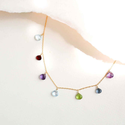 Rainbow Sparkler Necklace in gold with multicolor gemstones on sterling silver chain