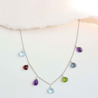 Gold Rainbow Sparkler Necklace with multicolor gemstones on 14k gold plated sterling silver chain