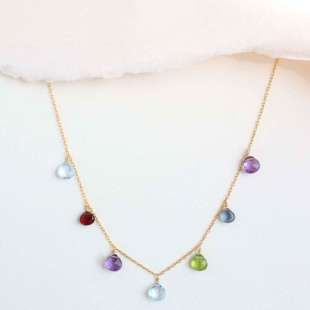 Gold Rainbow Sparkler Necklace with multicolor gemstones on sterling silver chain