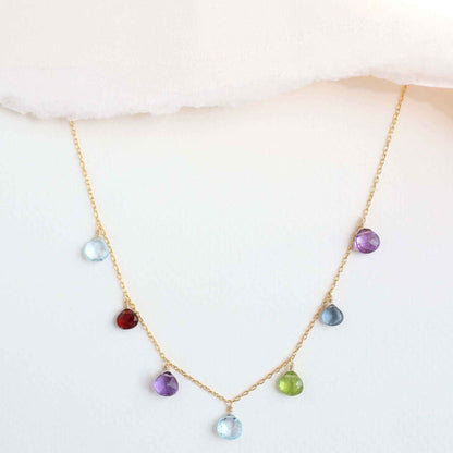 Gold Rainbow Sparkler Necklace with multicolor gemstones on sterling silver chain