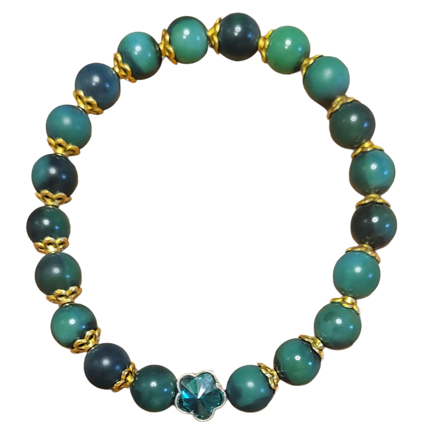 Bodhi Bead Bracelet- Green w/ Gold Caps & Green Flower Charm My DIY Crafts