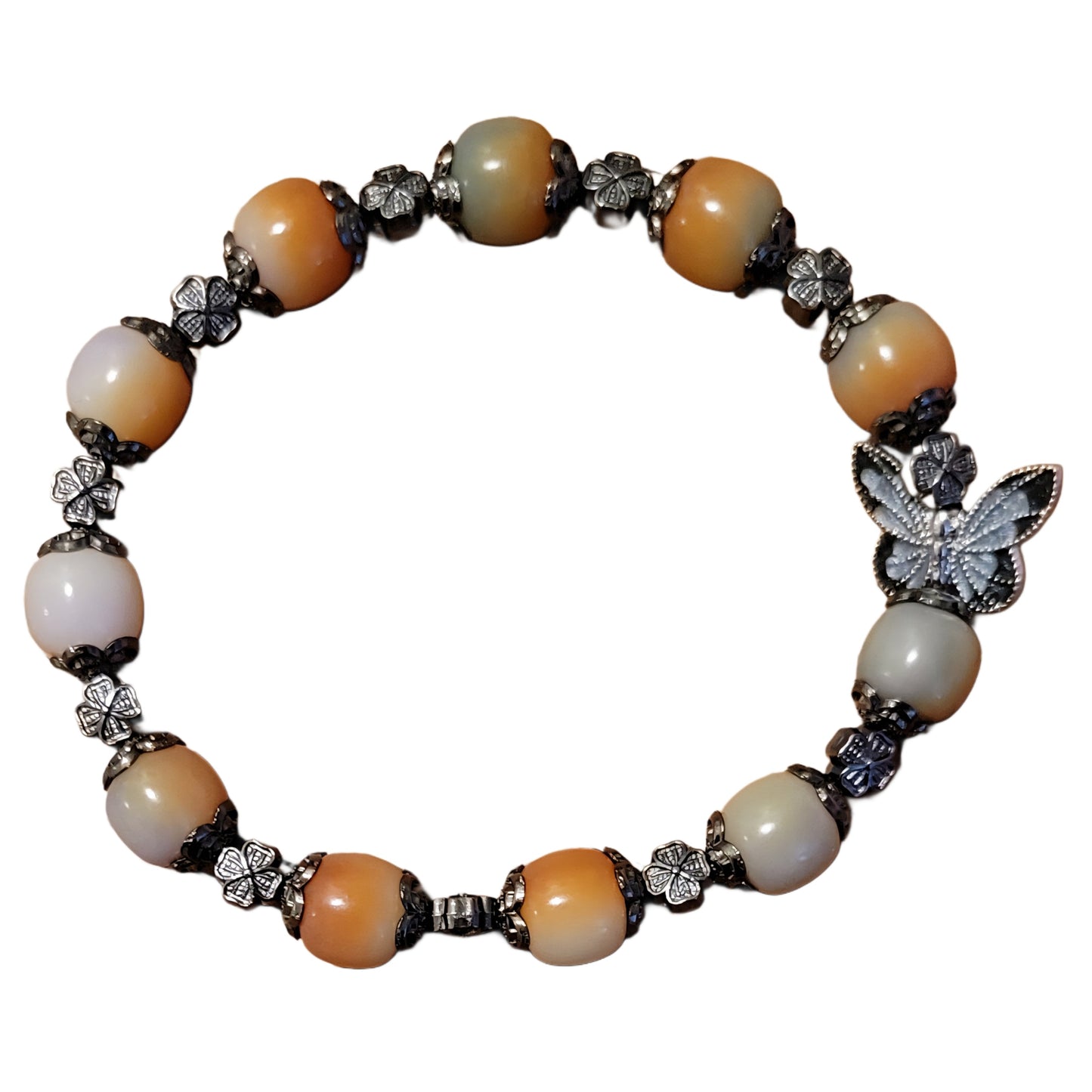 Bodhi Bracelet- Brown/White w/ Black Caps & Spacers & Butterfly Charm My DIY Crafts