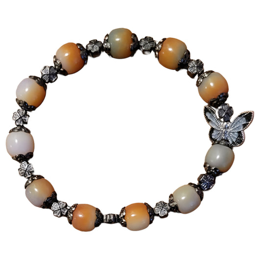 Bodhi Bracelet- Brown/White w/ Black Caps & Spacers & Butterfly Charm My DIY Crafts