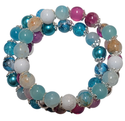 Glass Bead Bracelet  Wrap-Around- Blue & Pink My DIY Crafts