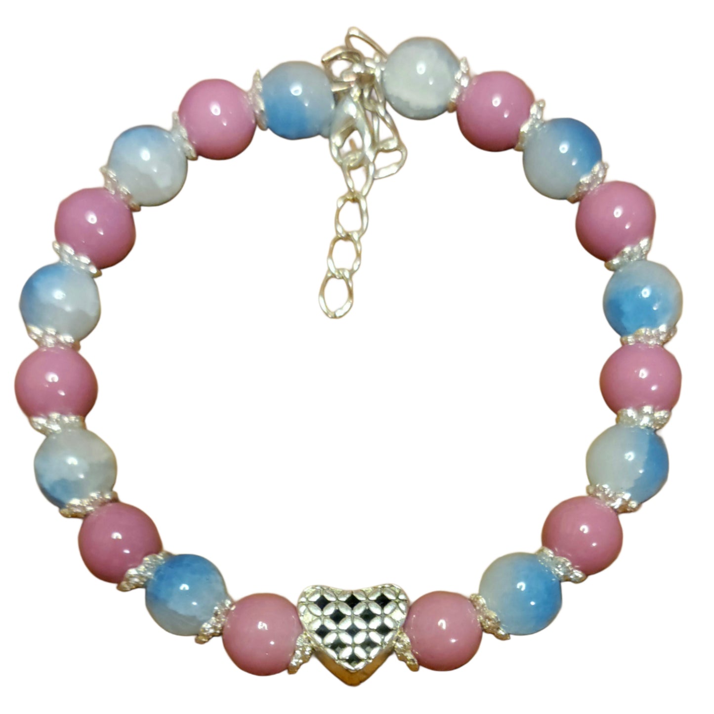 Glass Bead Bracelet- Adjustable Pink & Blue w/ Heart Charm My DIY Crafts