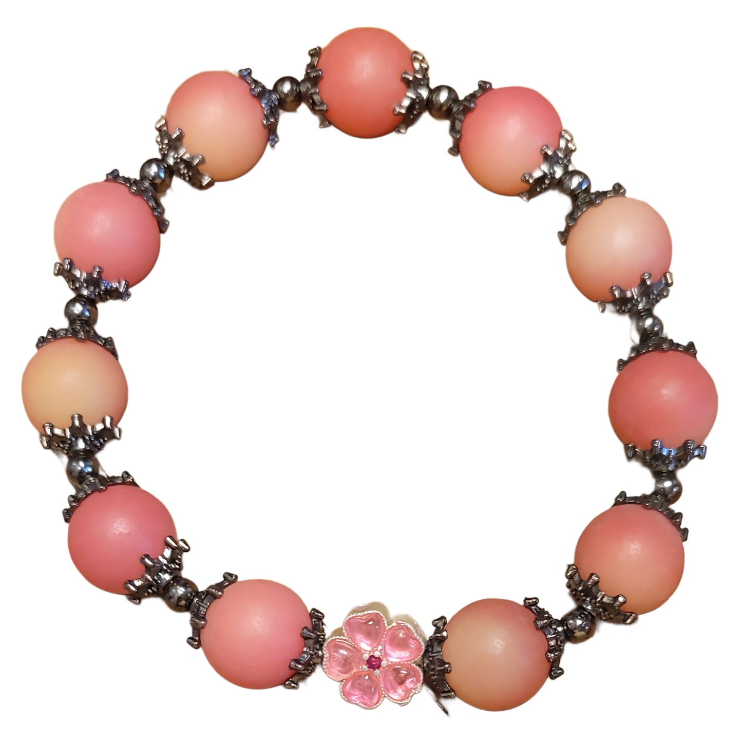 Bodhi Bead Bracelet- Matte w/Black Caps & Spacers w/ Pink Flower Charm My DIY Crafts