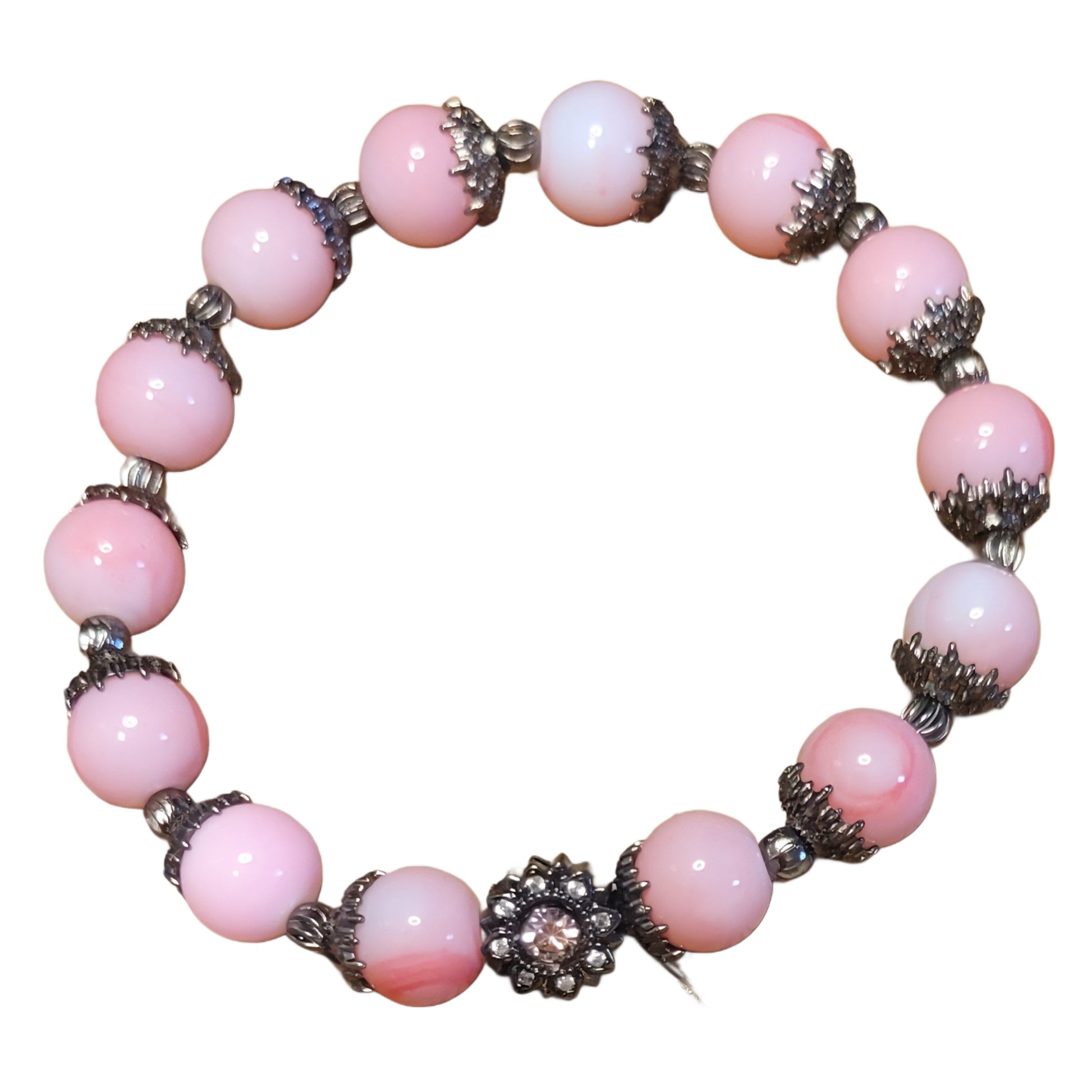 Glass Bead Bracelet- Pink w/ Black Caps, Spacers & Charm My DIY Crafts
