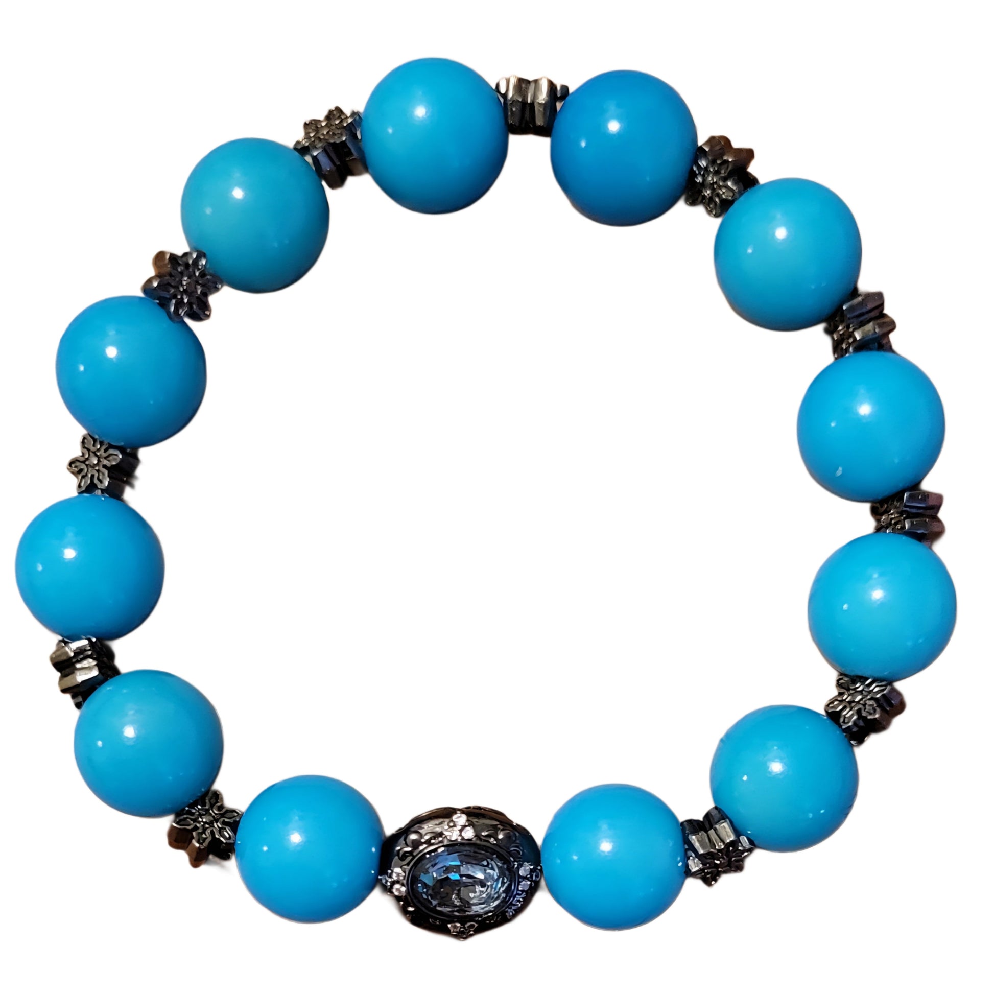 Bodhi Bracelet- Blue w/ Black Flower Spacers & Black Oval Charm My DIY Crafts