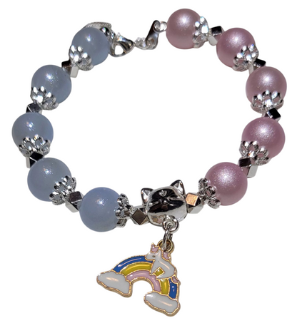 Glass Bead Bracelet- Adjustable Slide- Blue & Pink w/ Rainbow Pendent My DIY Crafts