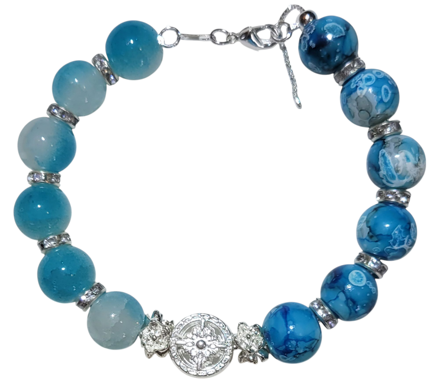 Glass Bead Bracelet- Adjustable Slide- Blue w/ Silver Spacers & Round Charm My DIY Crafts