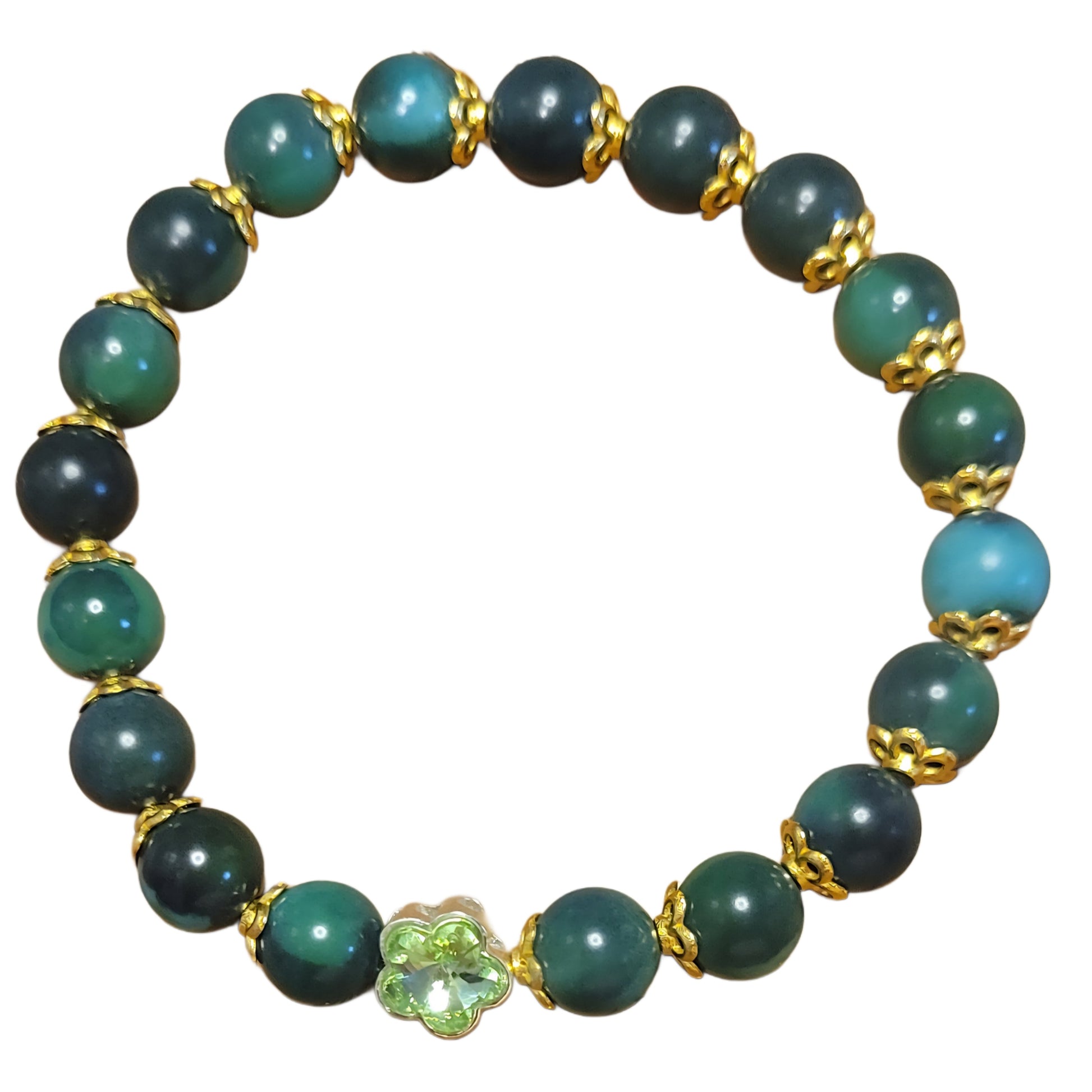Bodhi Bead Bracelet- Green w/Gold Caps & Light Green Charm My DIY Crafts