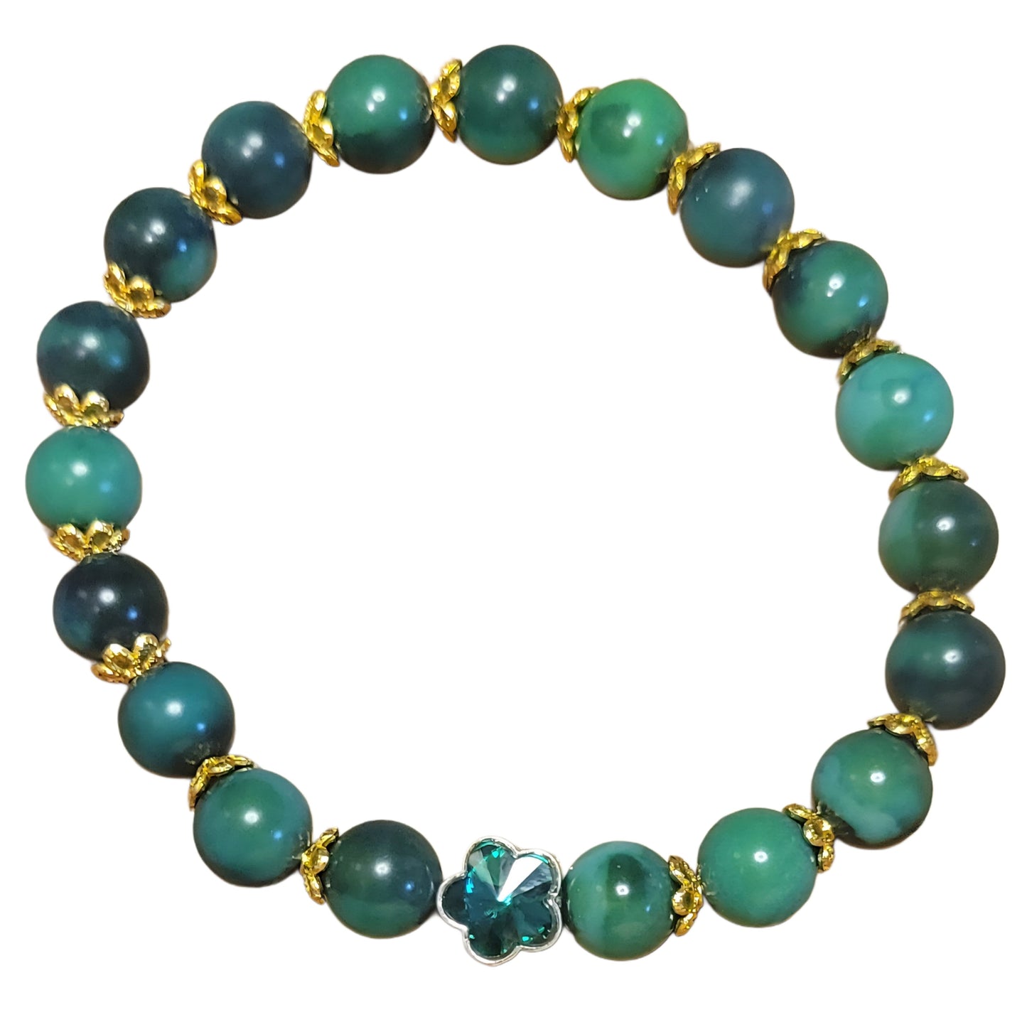 Bodhi Bead Bracelet- Green w/Gold Caps & Green Charm My DIY Crafts