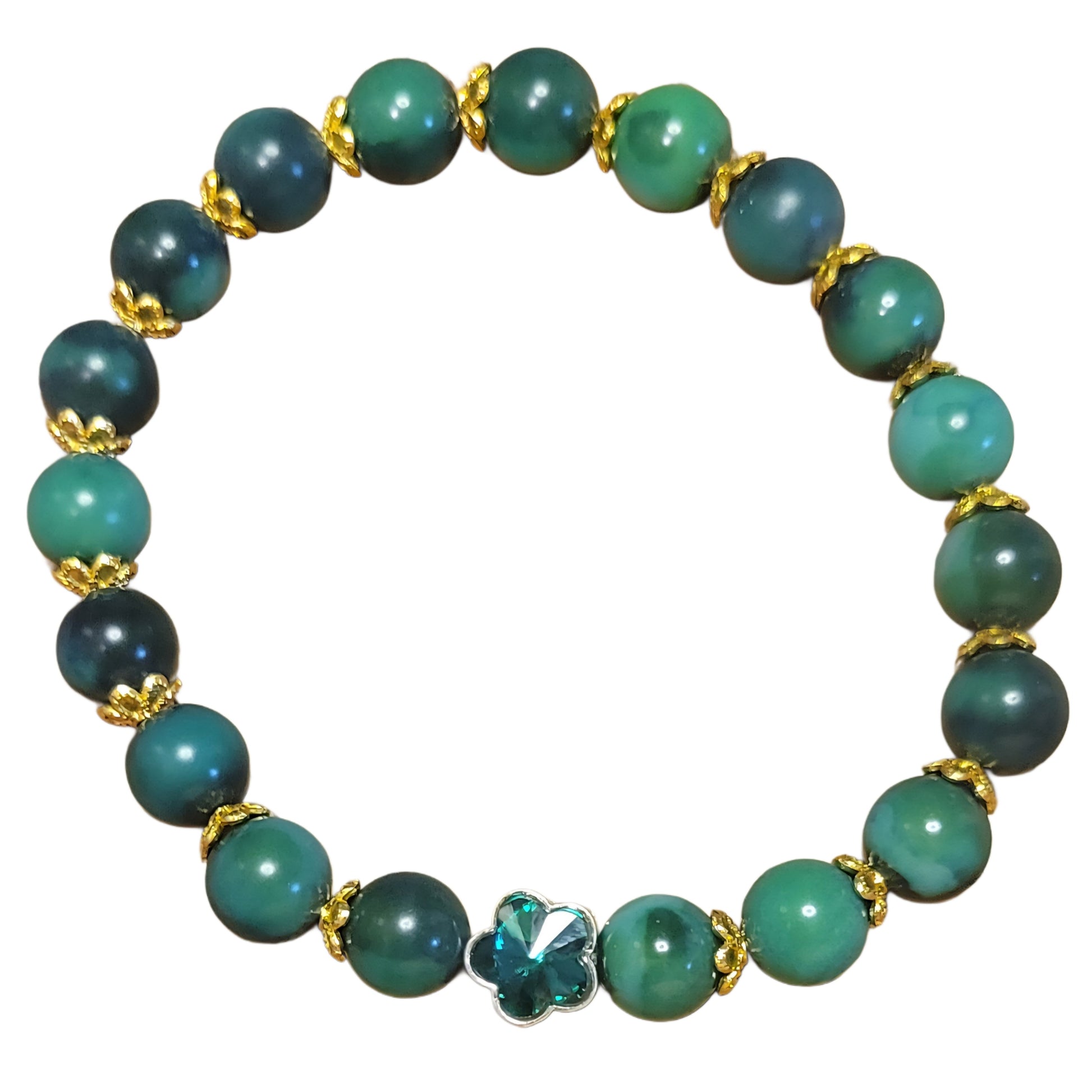 Bodhi Bead Bracelet- Green w/Gold Caps & Green Charm My DIY Crafts
