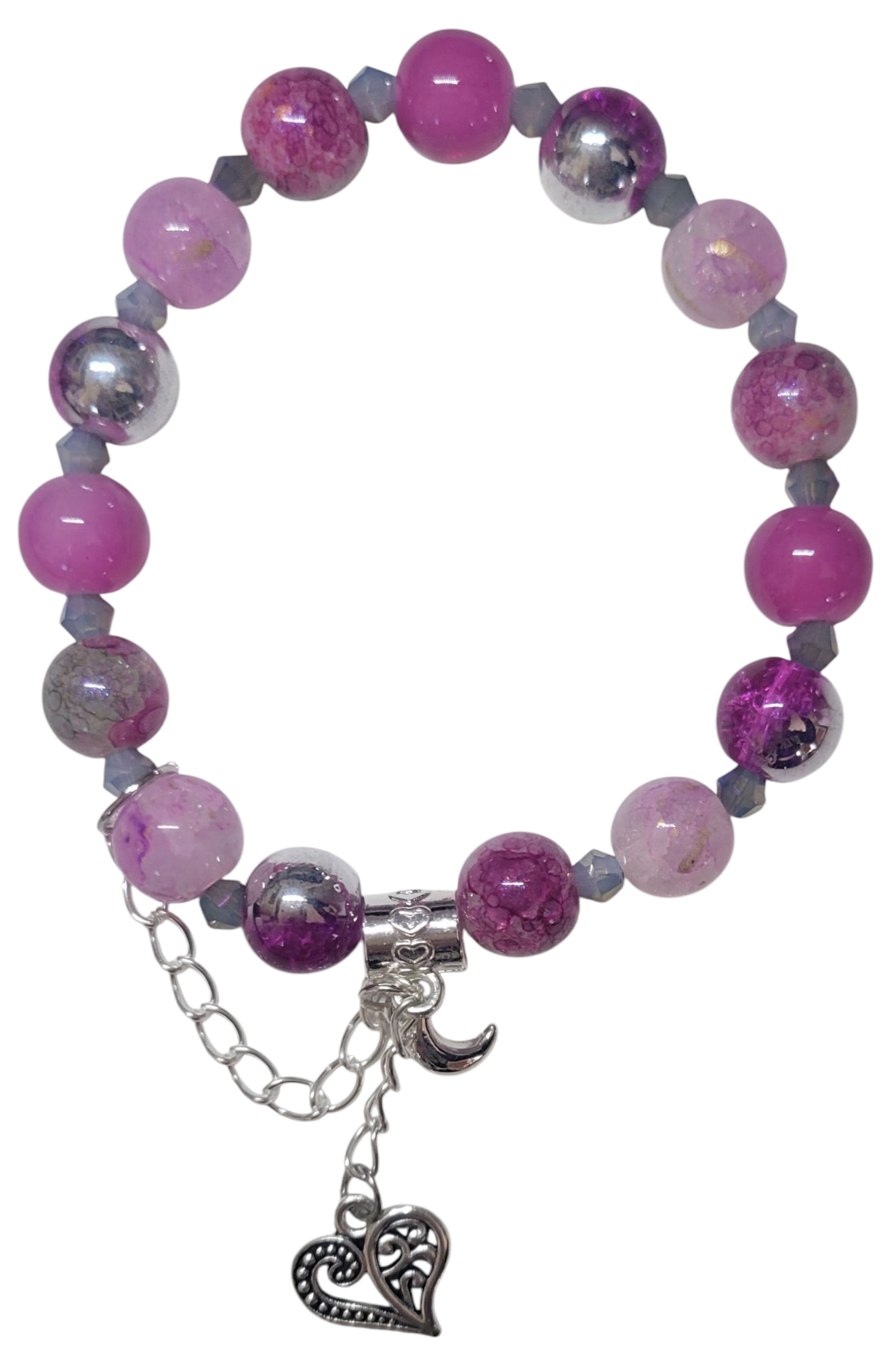 Glass Bead Bracelet- Pink w/ Silver Spacers & Heart Charm My DIY Crafts