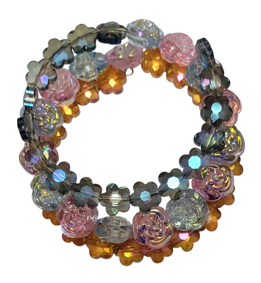 Glass Bead Bracelet- Wrap-Around- Faceted Flowers & Roses My DIY Crafts