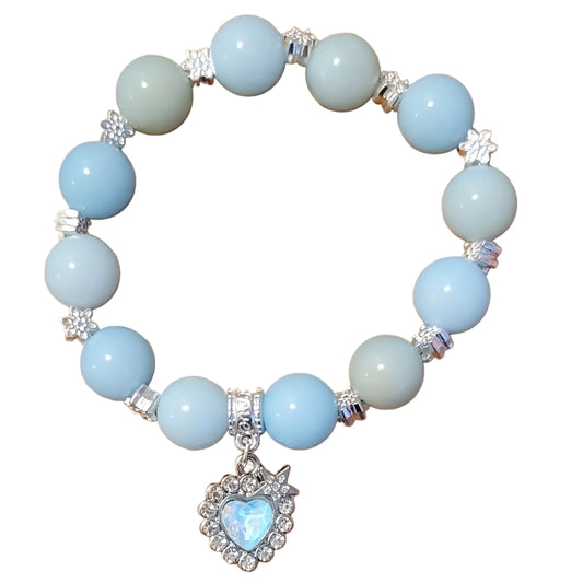 Bodhi Bracelet- Baby Blue w/ Silver Flower Spacers & Blue Heart Pendent My DIY Crafts