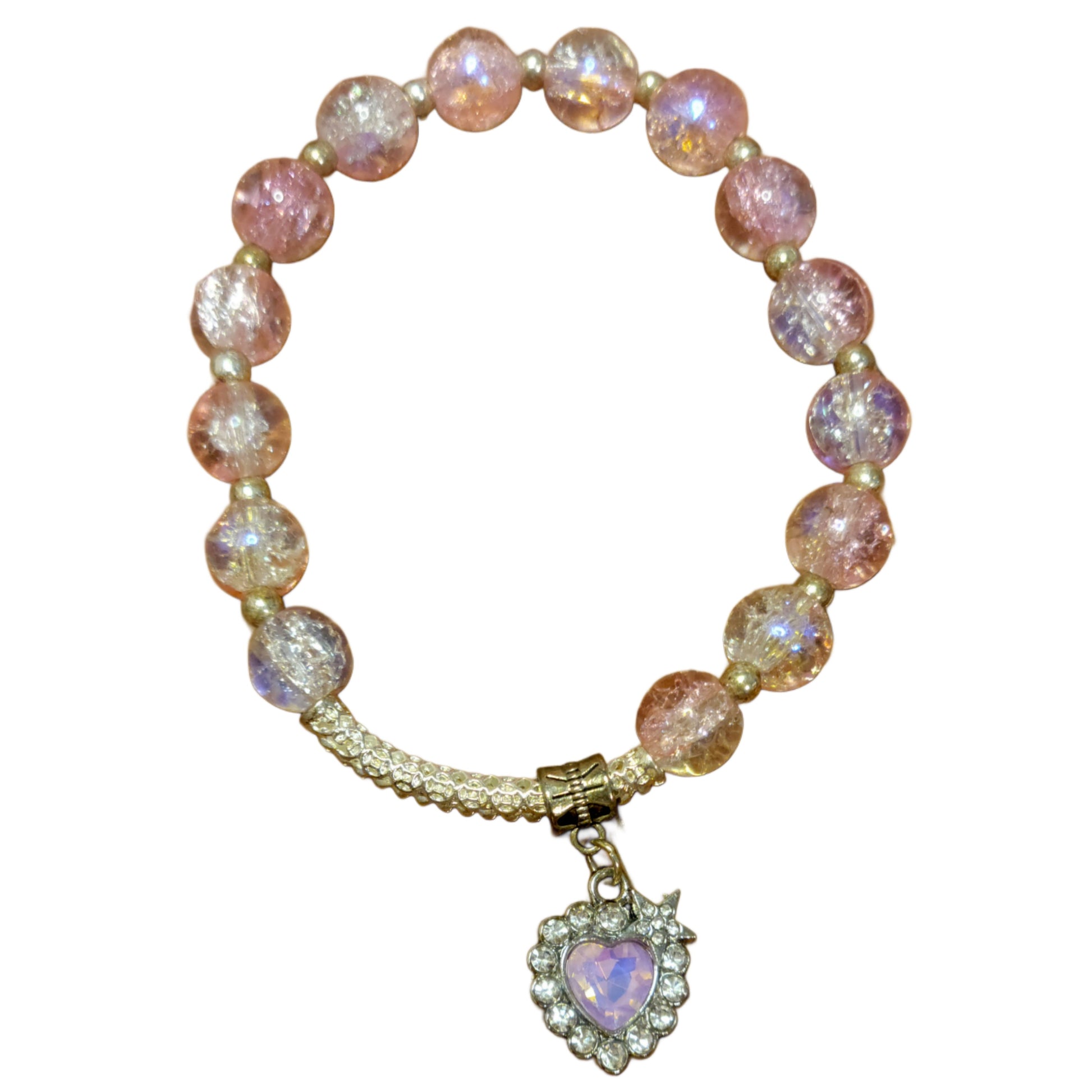 Glass Bead Bracelet- Pink w/ Silver Spacers & Bangle w/Heart Charm My DIY Crafts