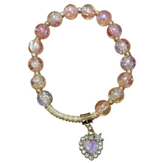 Glass Bead Bracelet- Pink w/ Silver Spacers & Bangle w/Heart Charm My DIY Crafts