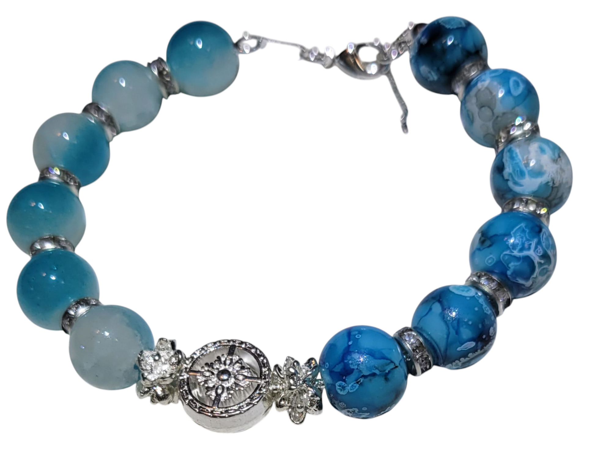 Glass Bead Bracelet- Adjustable Slide- Blue w/ Silver Spacers & Round Charm My DIY Crafts