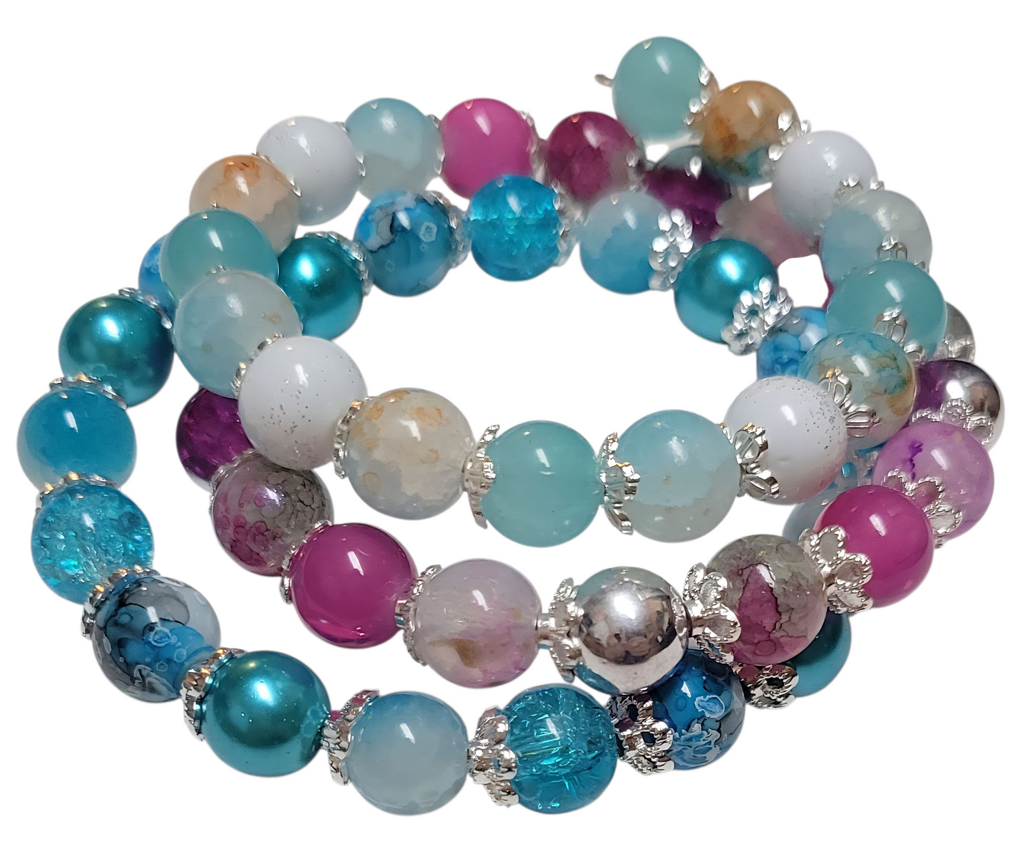 Glass Bead Bracelet  Wrap-Around- Blue & Pink My DIY Crafts