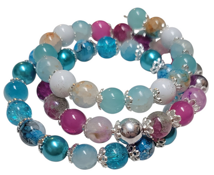 Glass Bead Bracelet  Wrap-Around- Blue & Pink My DIY Crafts