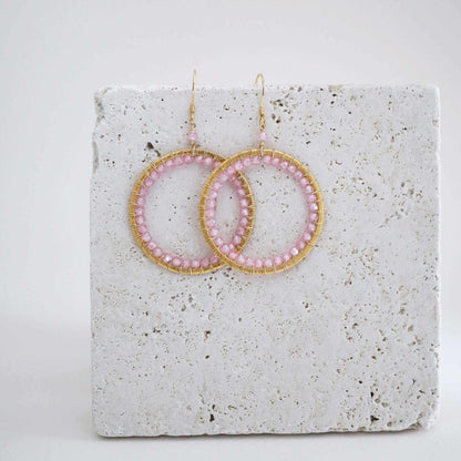 Rose Quartz Halo Earrings 14k gold plated 925 silver lightweight sparkle jewelry French hooks