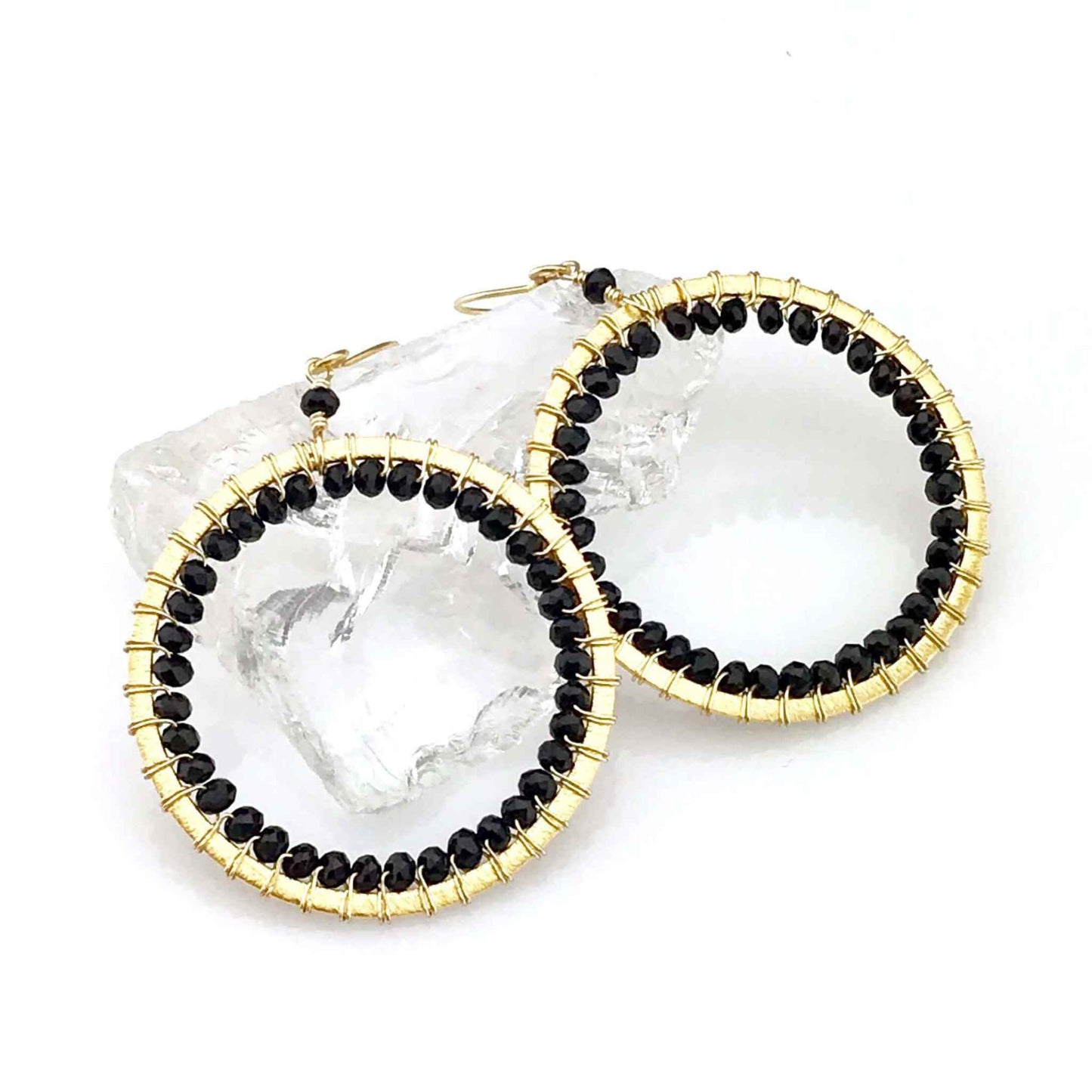 Rose Quartz Halo Earrings 14k gold plated 2.5 inch lightweight gemstone jewelry