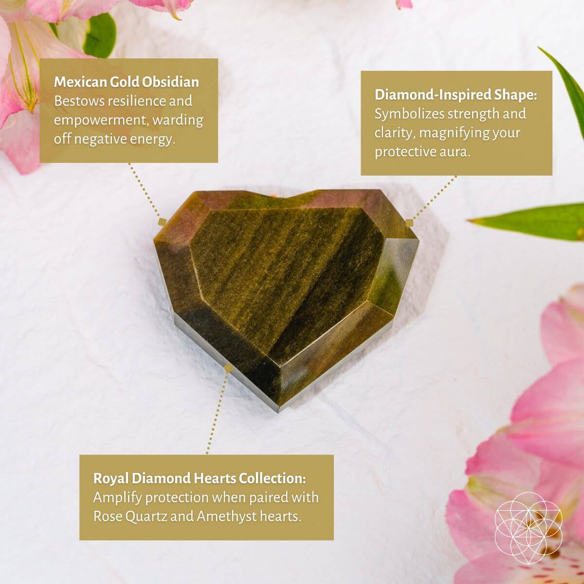 Royal Diamond Heart - Mexican Gold Obsidian for Protection Conscious Items
