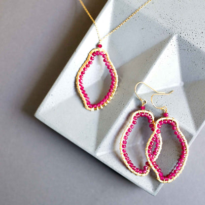 Ruby red quartz freestyle earrings with 14k gold plated sterling silver and French hooks