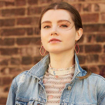Ruby Red Quartz earrings with unique freestyle shapes, 14k gold plated sterling silver, 2.5" long, French hooks