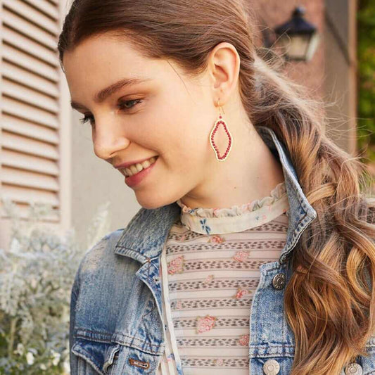 Ruby red quartz freestyle earrings with 14k gold plated sterling silver and French hooks