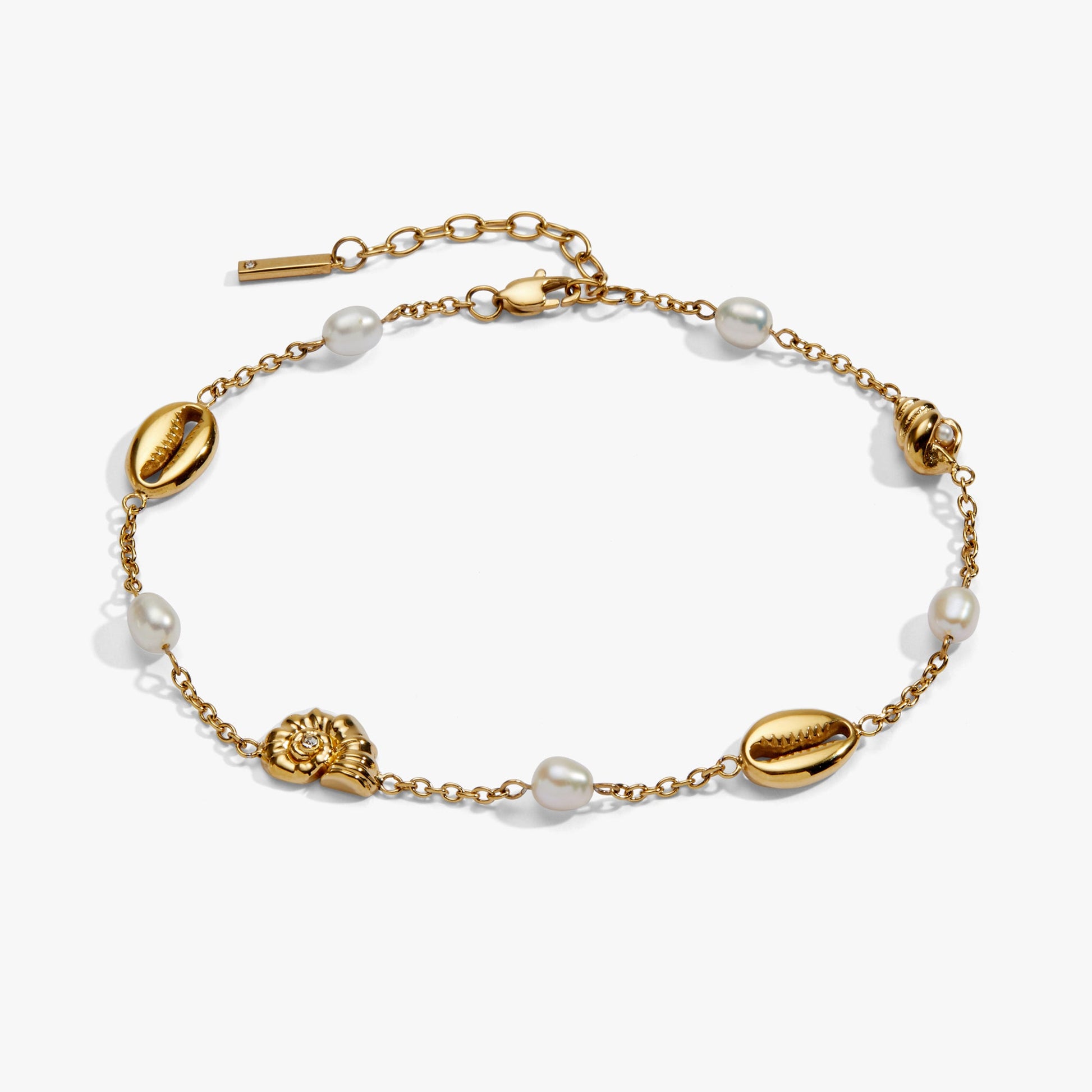 Seashell & Pearl Inline Charm Anklet ALEX AND ANI