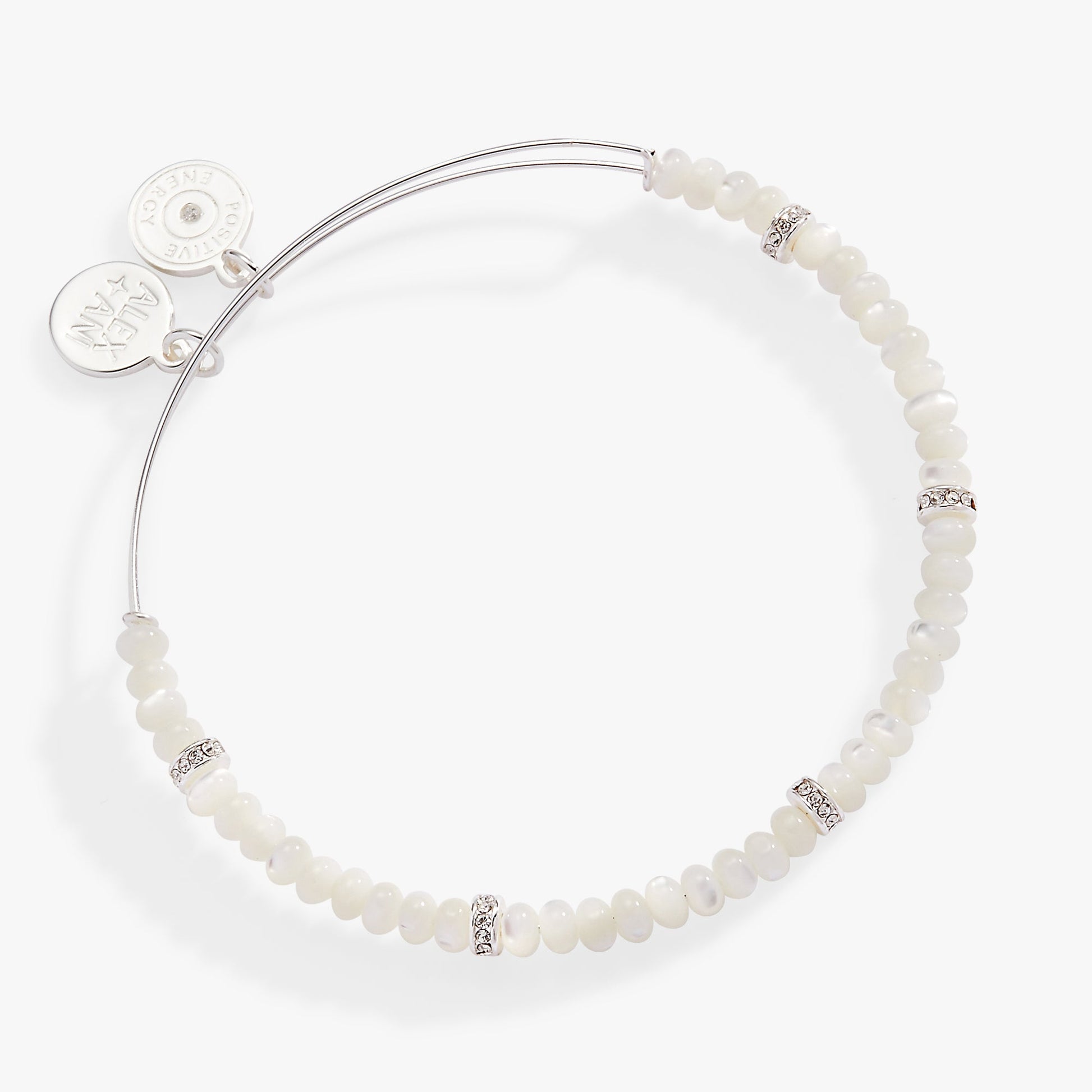 White Semi-Precious Rondelle Beaded Bangle ALEX AND ANI