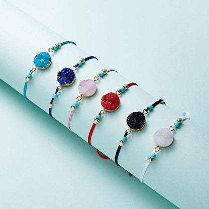 Simple Stone Charm Bracelet Colorful Black Red String Braided Couple Bracelets Wish Card Jewelry Handmade Woven Thread Rope String Nature Stone Beads Charm Bracelet Cuff Bangles With Message Card 18-30cm