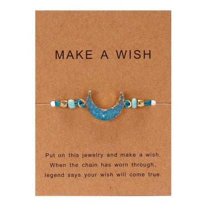 Simple Stone Charm Bracelet Colorful Black Red String Braided Couple Bracelets Wish Card Jewelry Handmade Woven Thread Rope String Nature Stone Beads Charm Bracelet Cuff Bangles With Message Card 18-30cm