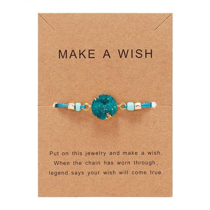 Simple Stone Charm Bracelet Colorful Black Red String Braided Couple Bracelets Wish Card Jewelry Handmade Woven Thread Rope String Nature Stone Beads Charm Bracelet Cuff Bangles With Message Card 18-30cm