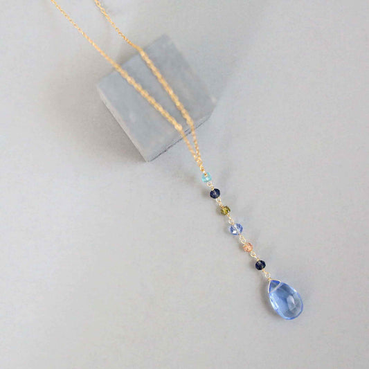 Sky Blue Quartz Yoga Pendant NecklaceYoga pendants are designed for total simplicity.
- Y pendant style- Sky quartz gemstones paired with multi color gemstone accent stones- 18-20" long with a 2" extendNecklacesPARKEN JEWELRYVettedArcSky Blue Quartz