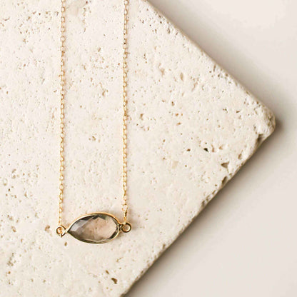 Smoky quartz gold minimalist necklace with bezel set stone and gold plated sterling silver chain