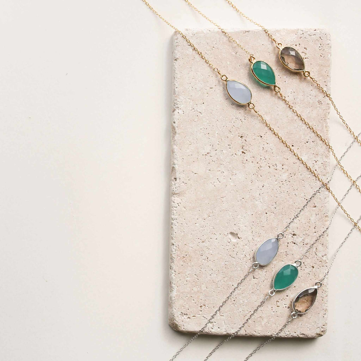 Smoky quartz gold minimalist necklace with bezel set stone on gold chain