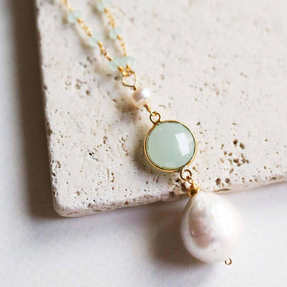 Smoky quartz pearl convertible necklace with baroque pearl and champagne quartz chain in 14k gold plated sterling silver