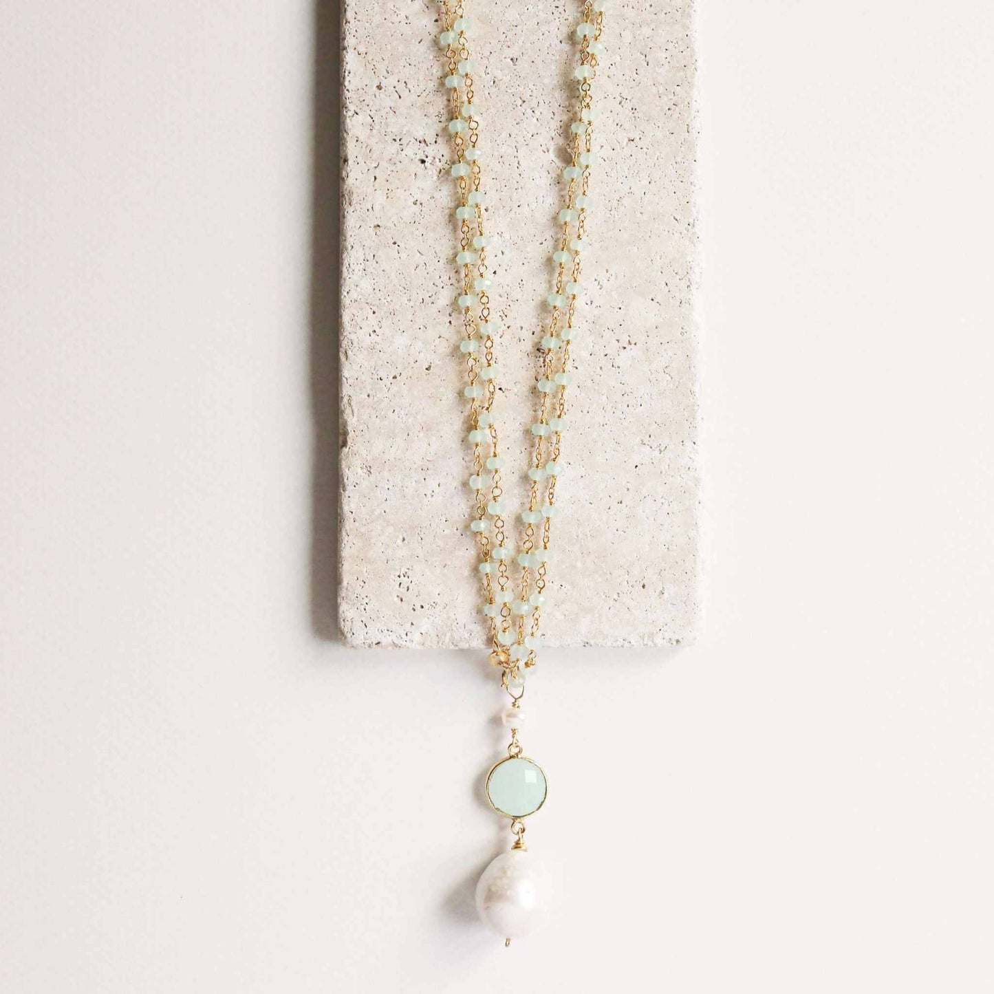 Smoky quartz pearl necklace with baroque pearl and handmade champagne quartz chain in gold-plated sterling silver