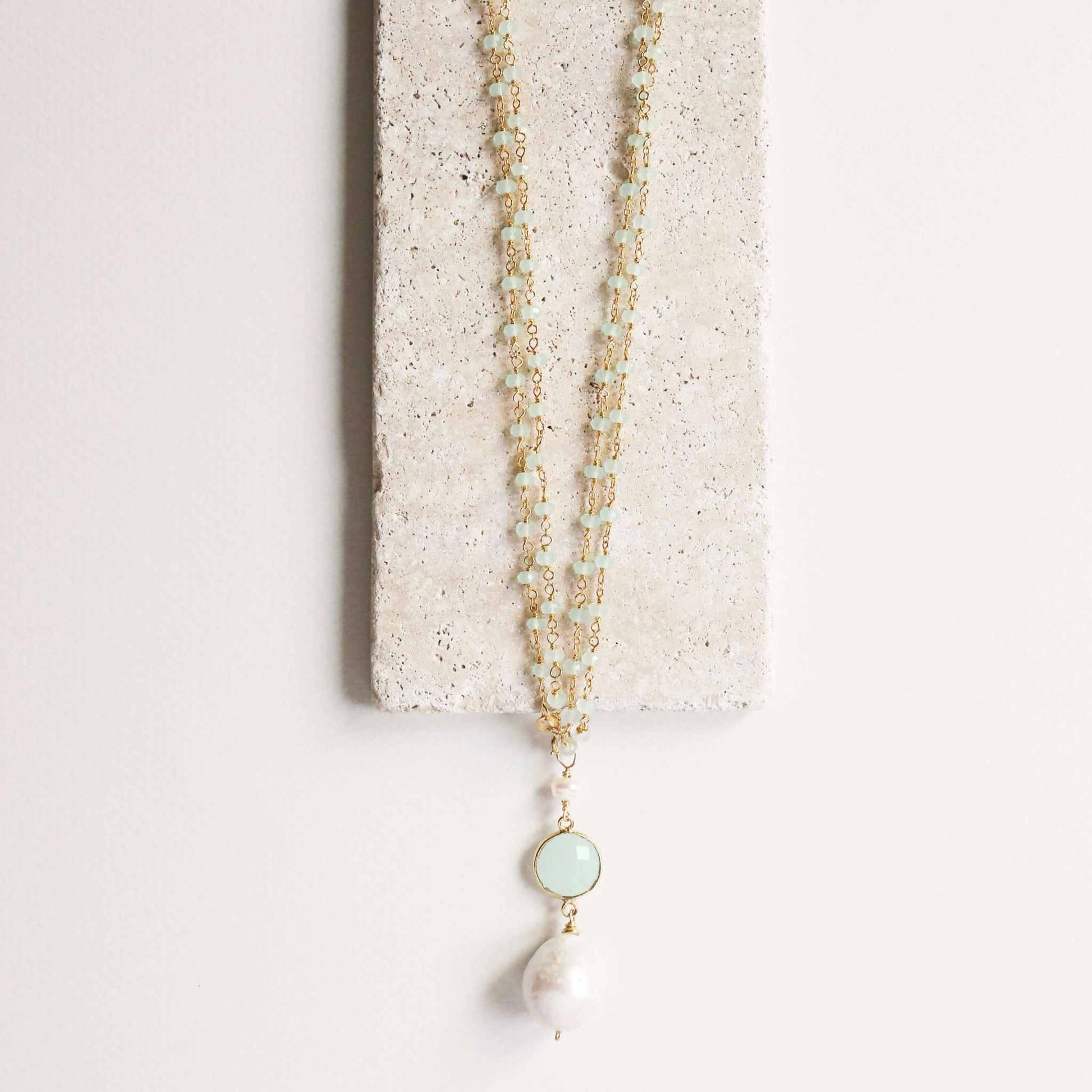Smoky quartz pearl necklace with baroque pearl and handmade champagne quartz chain in gold-plated sterling silver