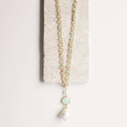 Smoky quartz pearl necklace with baroque pearl and handmade champagne quartz chain in gold-plated sterling silver