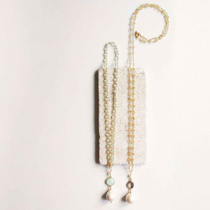 Smoky quartz pearl necklace with convertible 14k gold plated chain and baroque pearl pendant