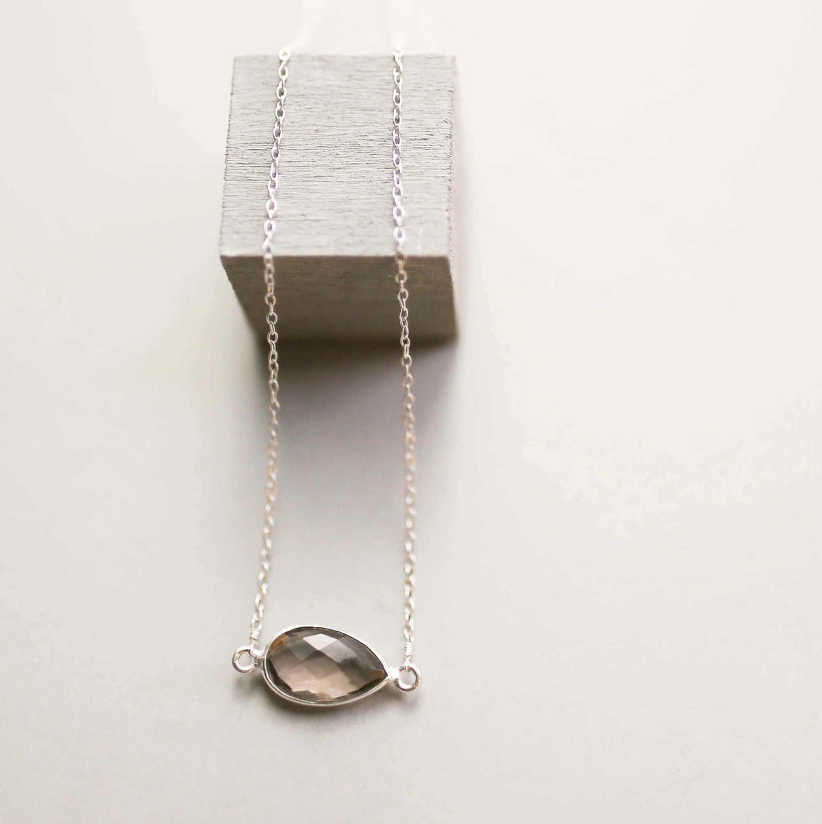Smoky quartz silver minimalist necklace with bezel set stone on sterling silver chain