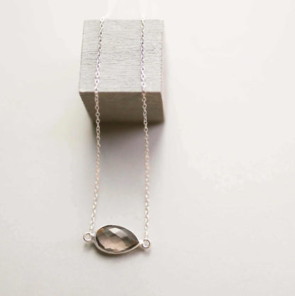 Smoky quartz silver minimalist necklace with bezel set stone on sterling silver chain