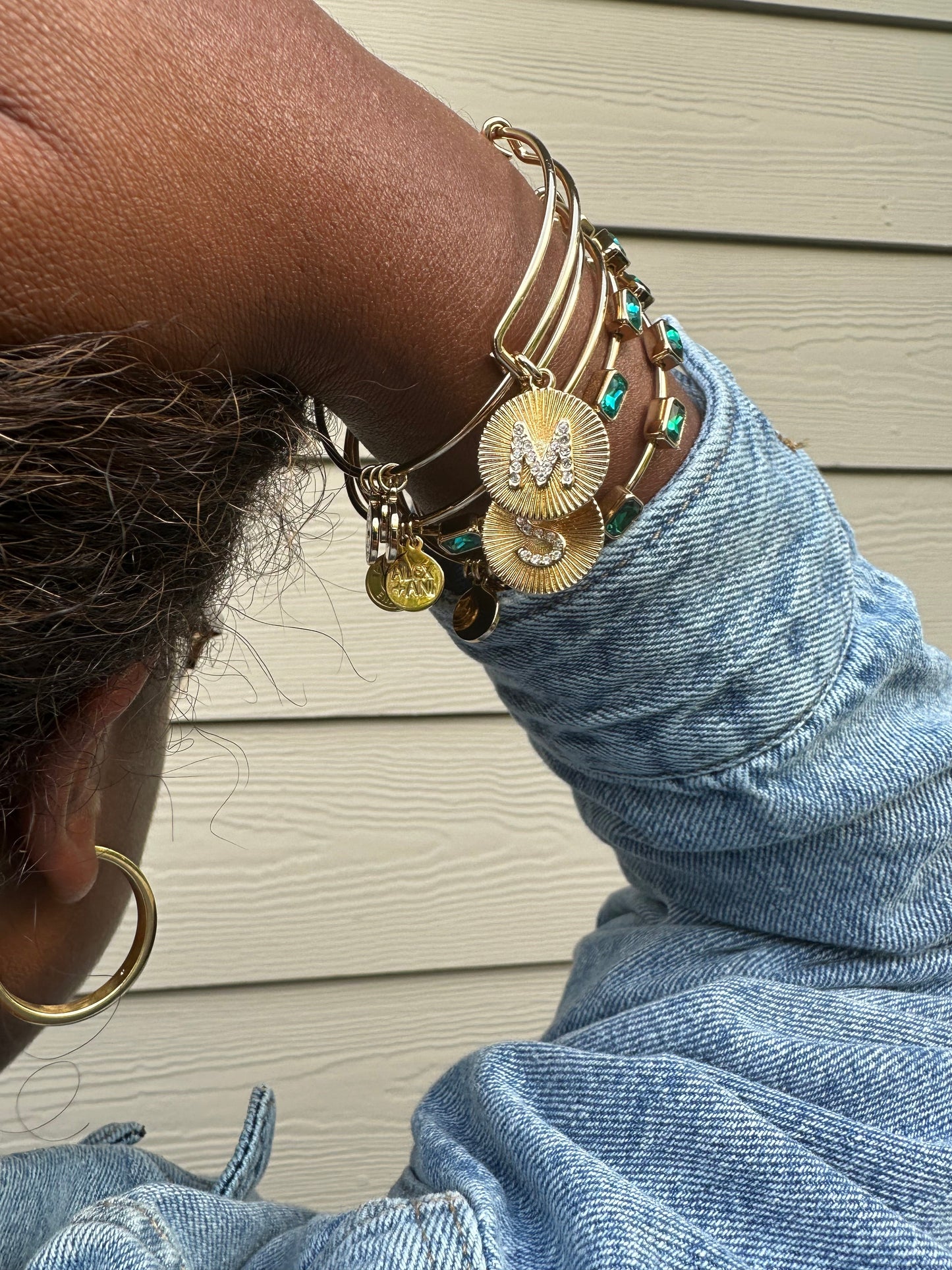 Initial S Pave Starburst Texture Bangle ALEX AND ANI