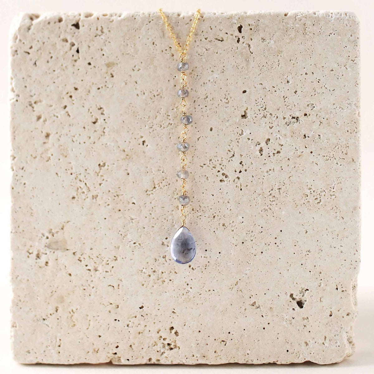 Tanzanite Quartz Yoga Pendant with labradorite stones on gold plated sterling silver chain
