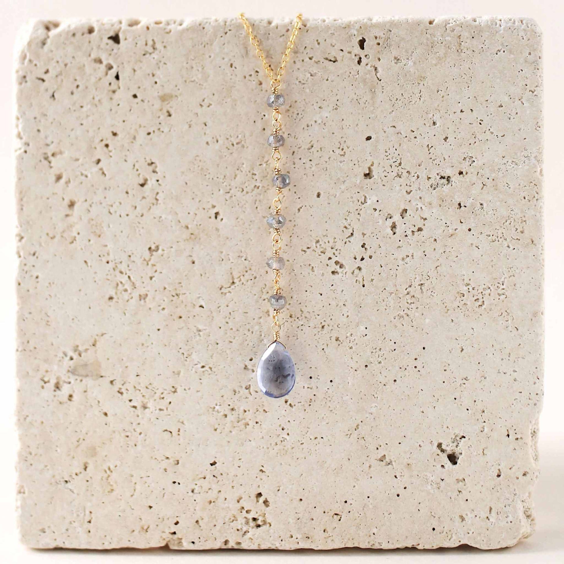 Tanzanite Quartz Yoga Pendant with labradorite stones on gold plated sterling silver chain